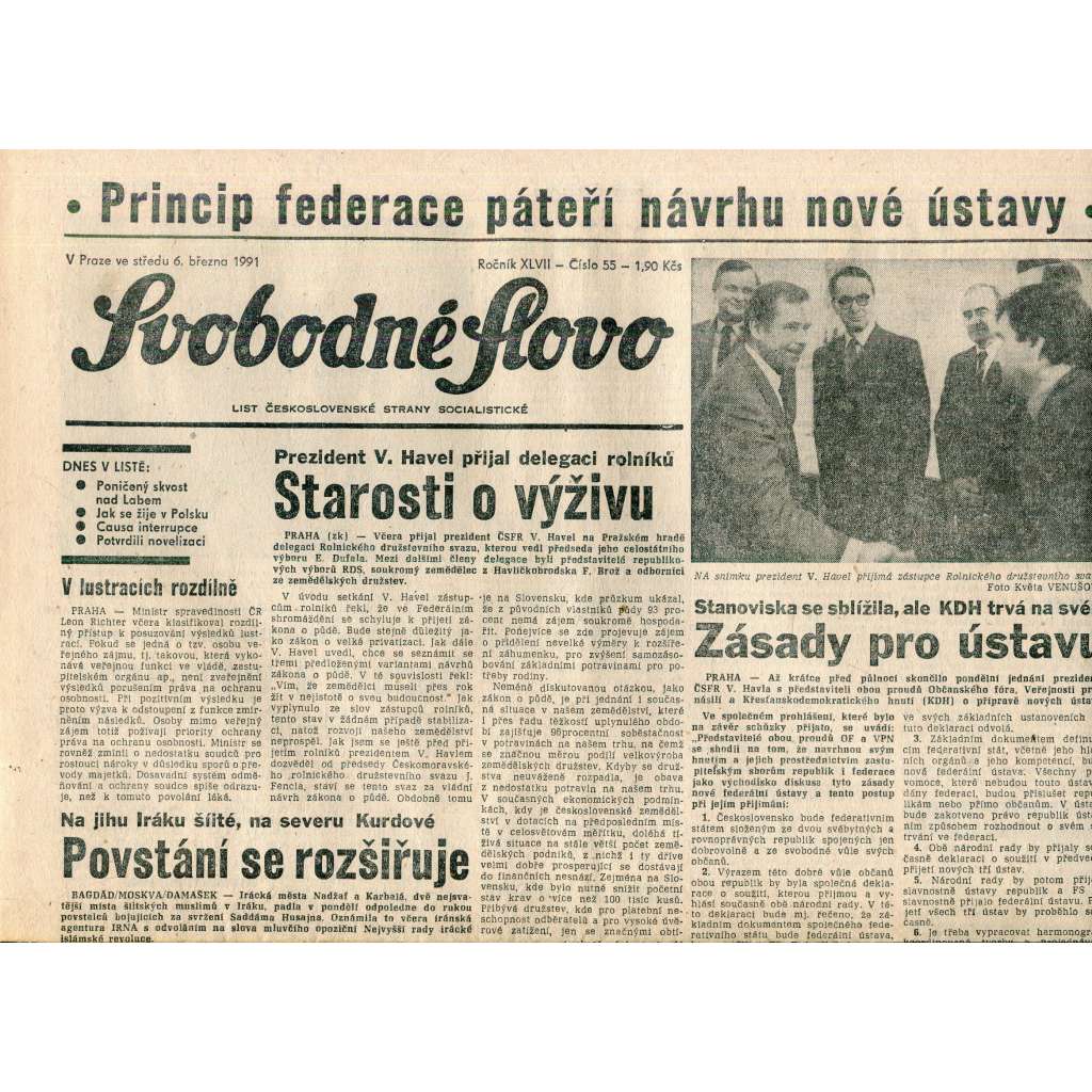 Svobodné slovo (6.3.1991) - staré noviny Svobodné slovo (6.3.1991) - staré noviny