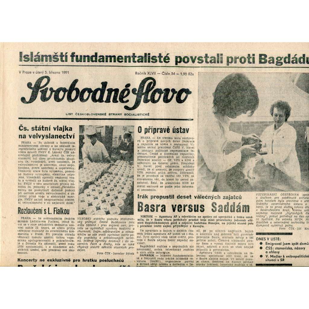 Svobodné slovo (5.3.1991) - staré noviny Svobodné slovo (5.3.1991) - staré noviny