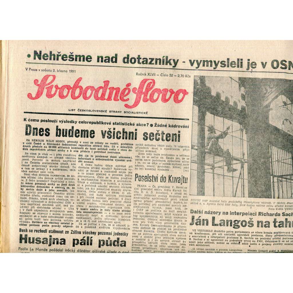 Svobodné slovo (2.3.1991) - staré noviny Svobodné slovo (2.3.1991) - staré noviny