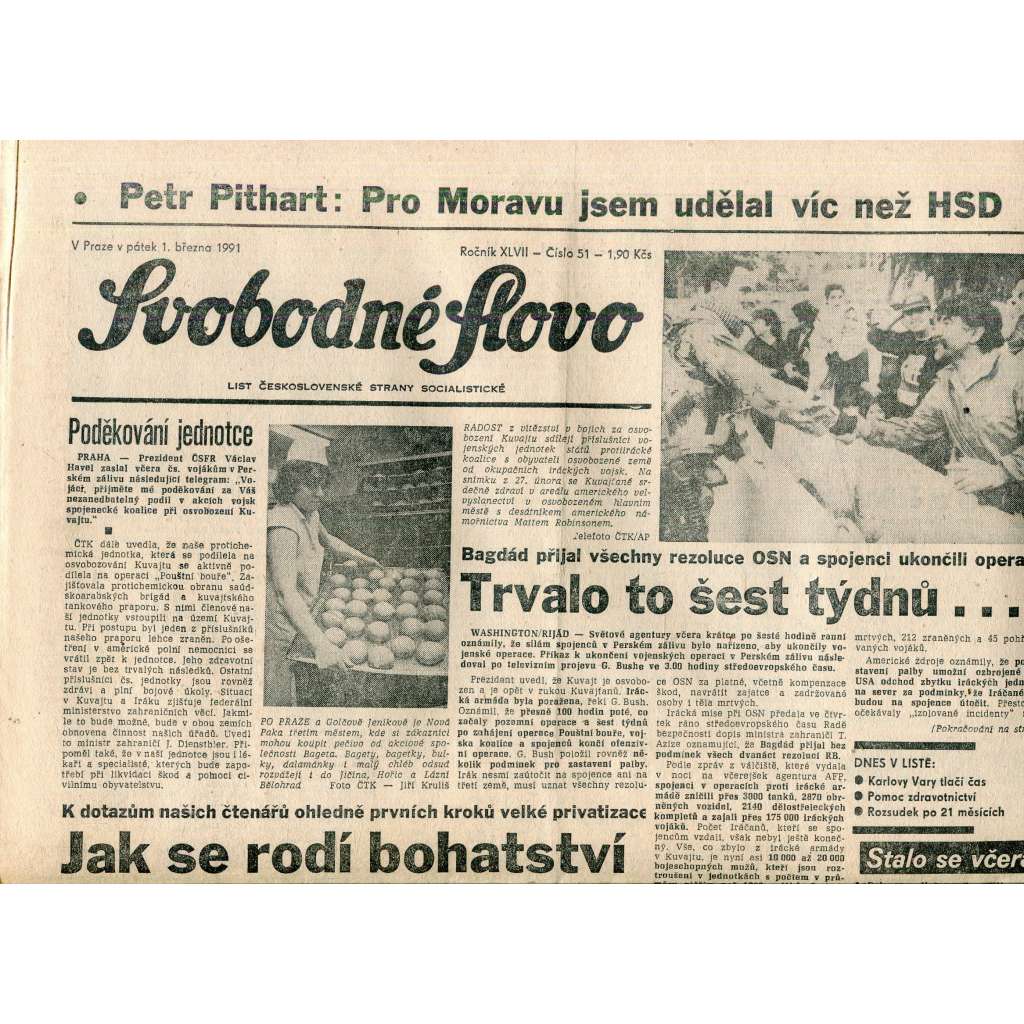 Svobodné slovo (1.3.1991) - staré noviny Svobodné slovo (1.3.1991) - staré noviny