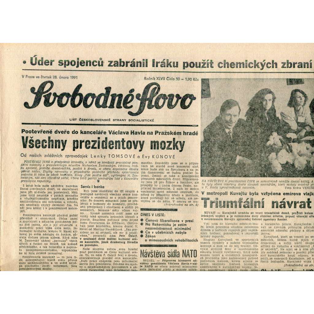 Svobodné slovo (28.2.1991) - staré noviny Svobodné slovo (28.2.1991) - staré noviny