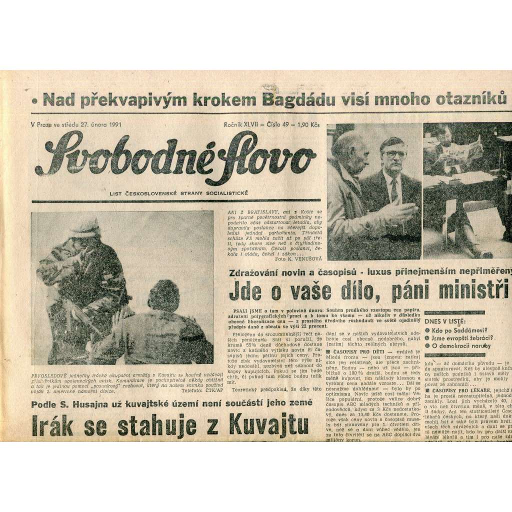 Svobodné slovo (27.2.1991) - staré noviny Svobodné slovo (27.2.1991) - staré noviny