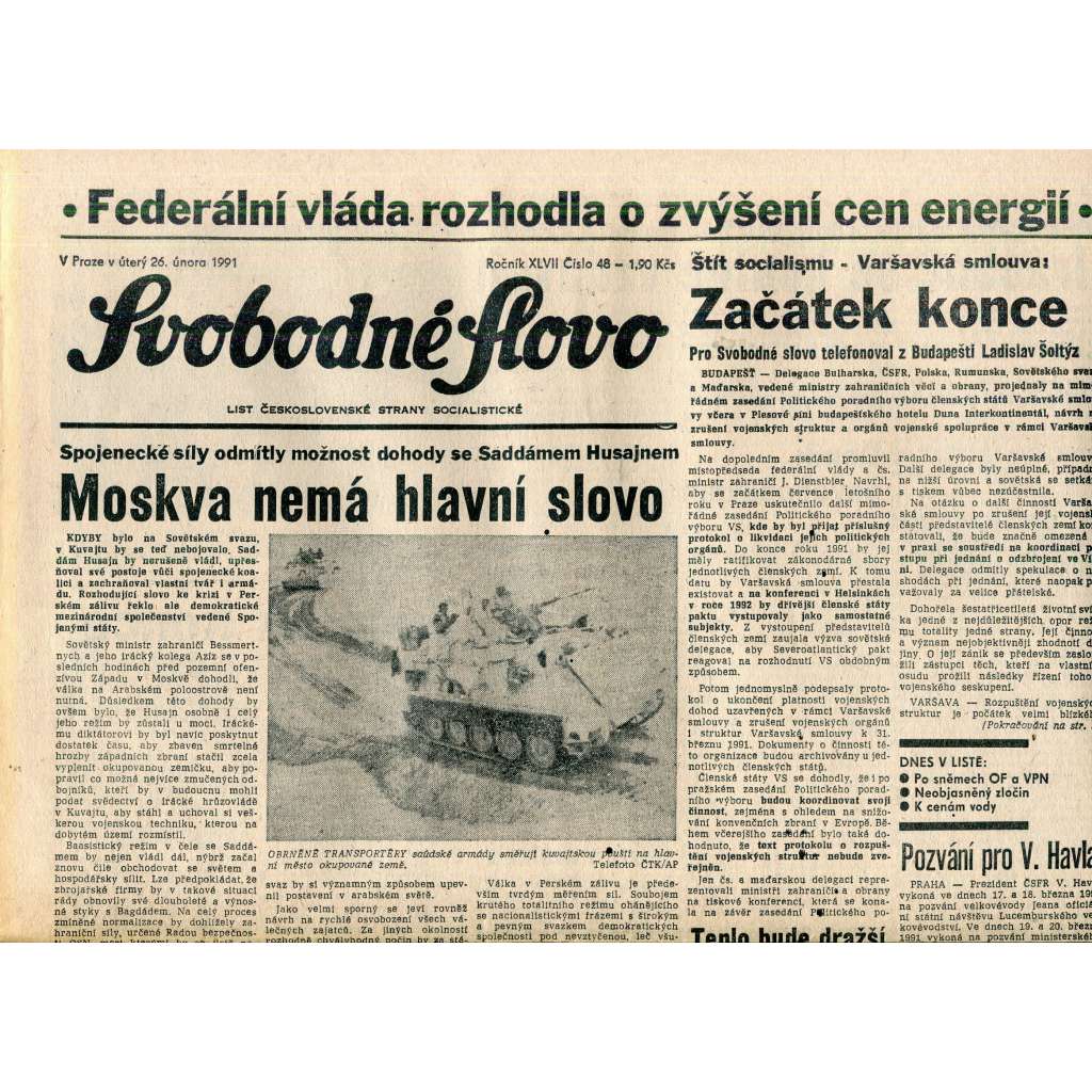 Svobodné slovo (26.2.1991) - staré noviny Svobodné slovo (26.2.1991) - staré noviny