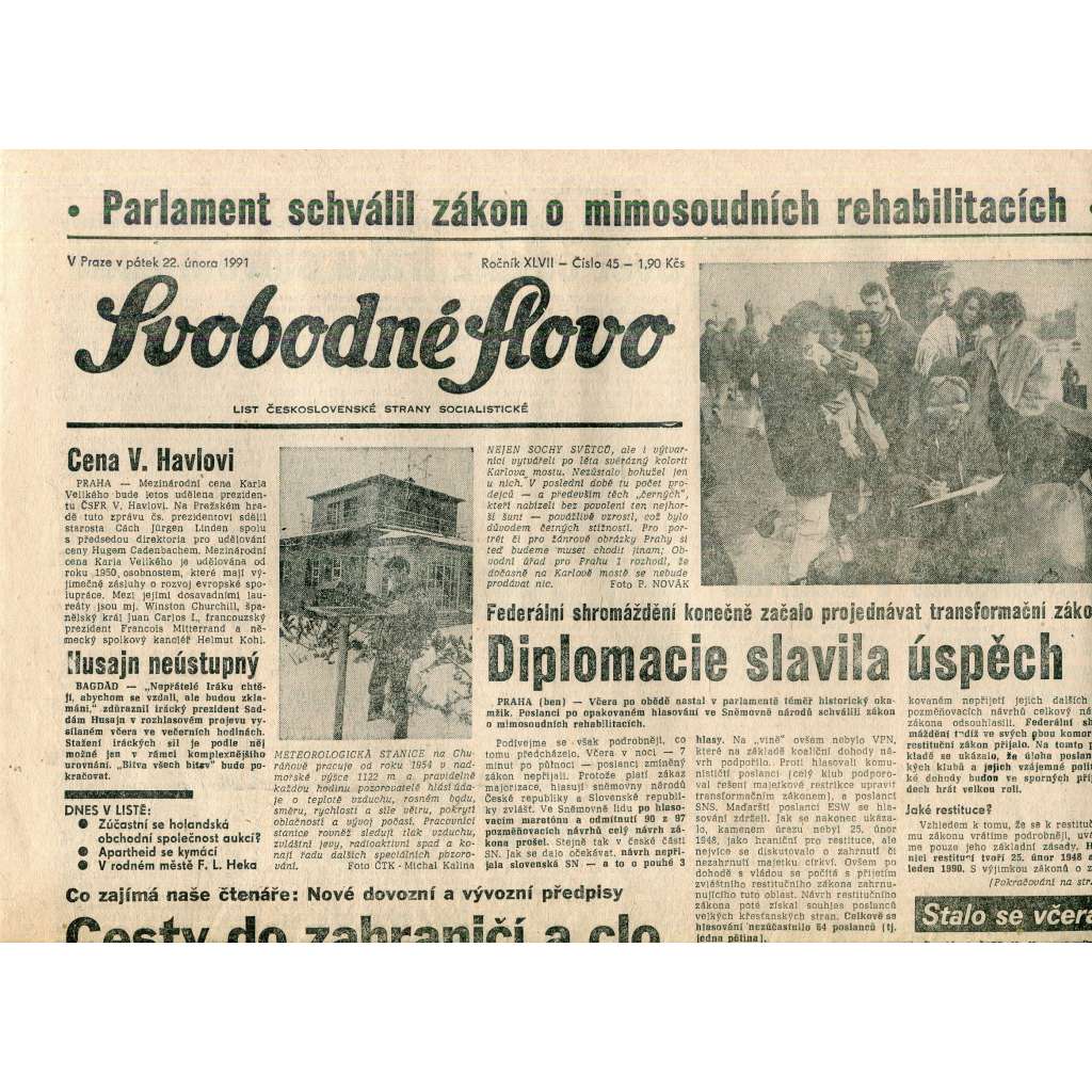 Svobodné slovo (22.2.1991) - staré noviny Svobodné slovo (22.2.1991) - staré noviny