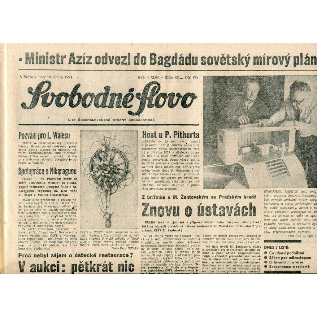 Svobodné slovo (19.2.1991) - staré noviny Svobodné slovo (19.2.1991) - staré noviny