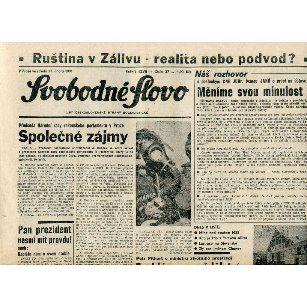 Svobodné slovo (13.2.1991) - staré noviny