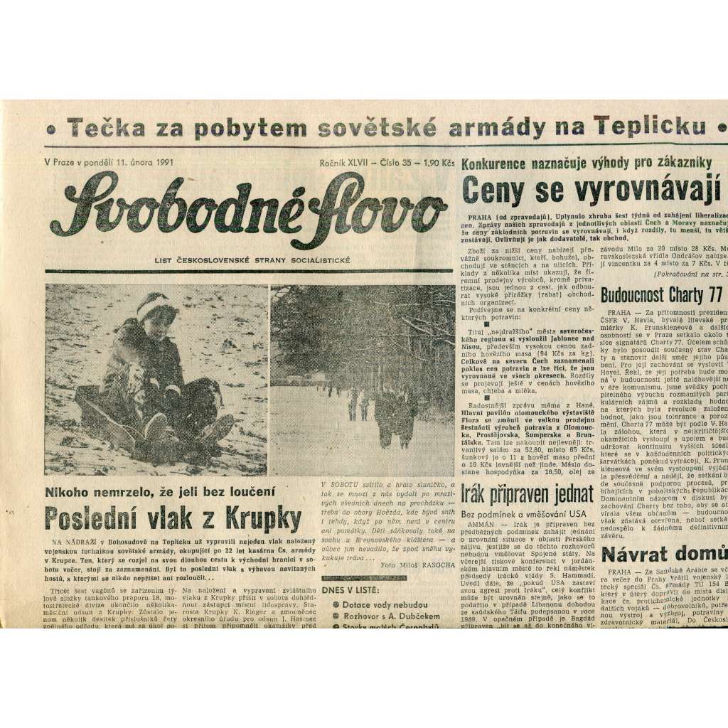 Svobodné slovo (11.2.1991) - staré noviny