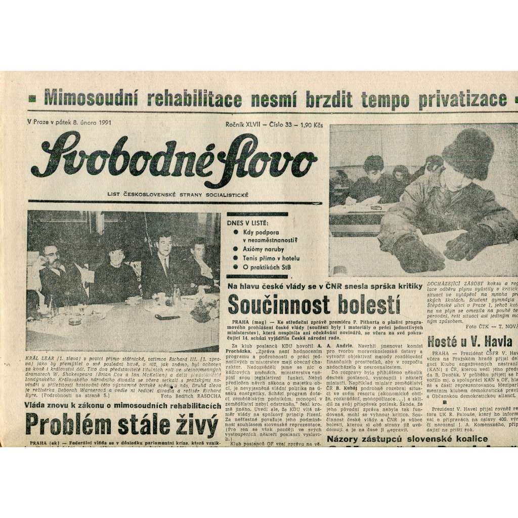 Svobodné slovo (8.2.1991) - staré noviny