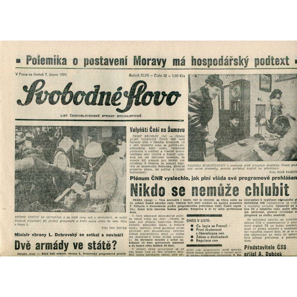 Svobodné slovo (7.2.1991) - staré noviny