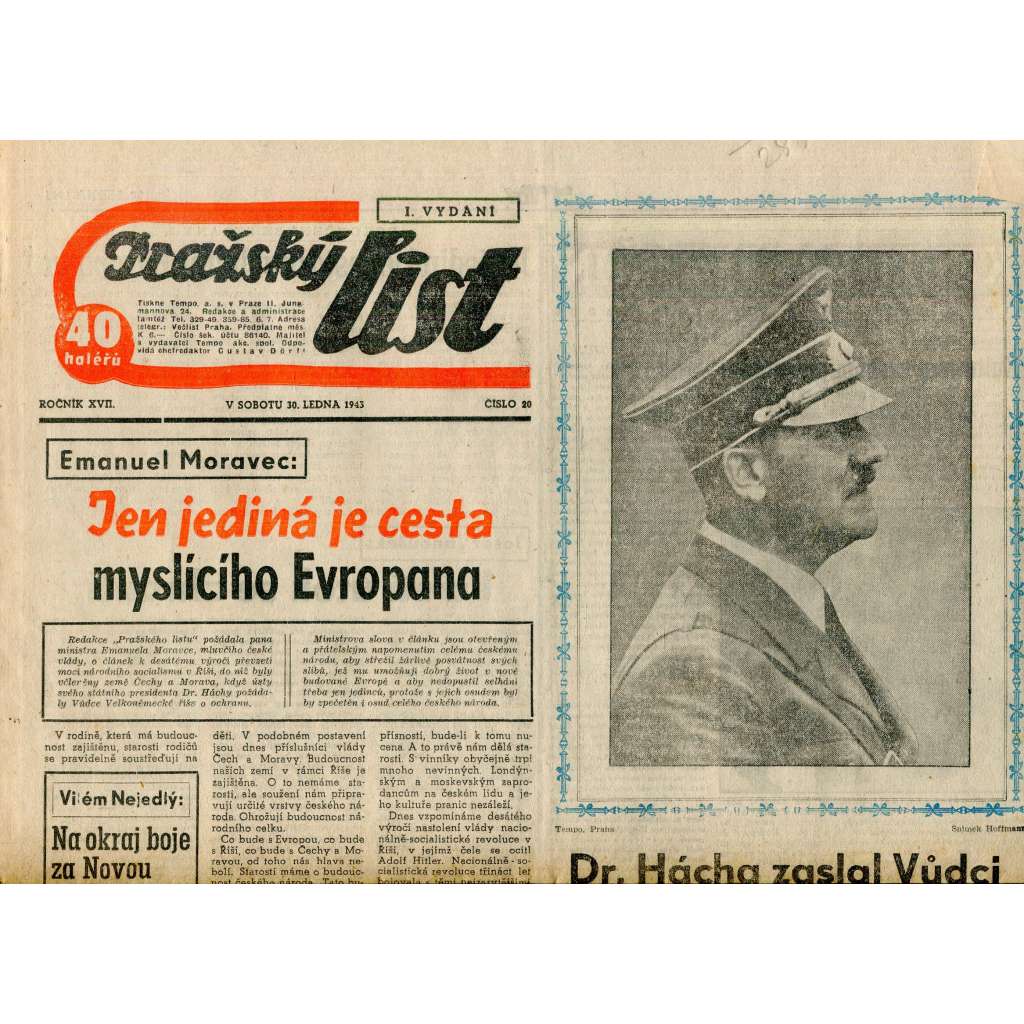Pražský list (30.1.1943) - staré noviny, protektorát