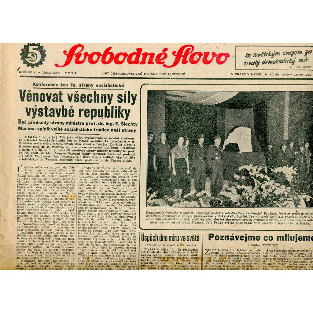 Svobodné slovo (9.10.1949) - staré noviny