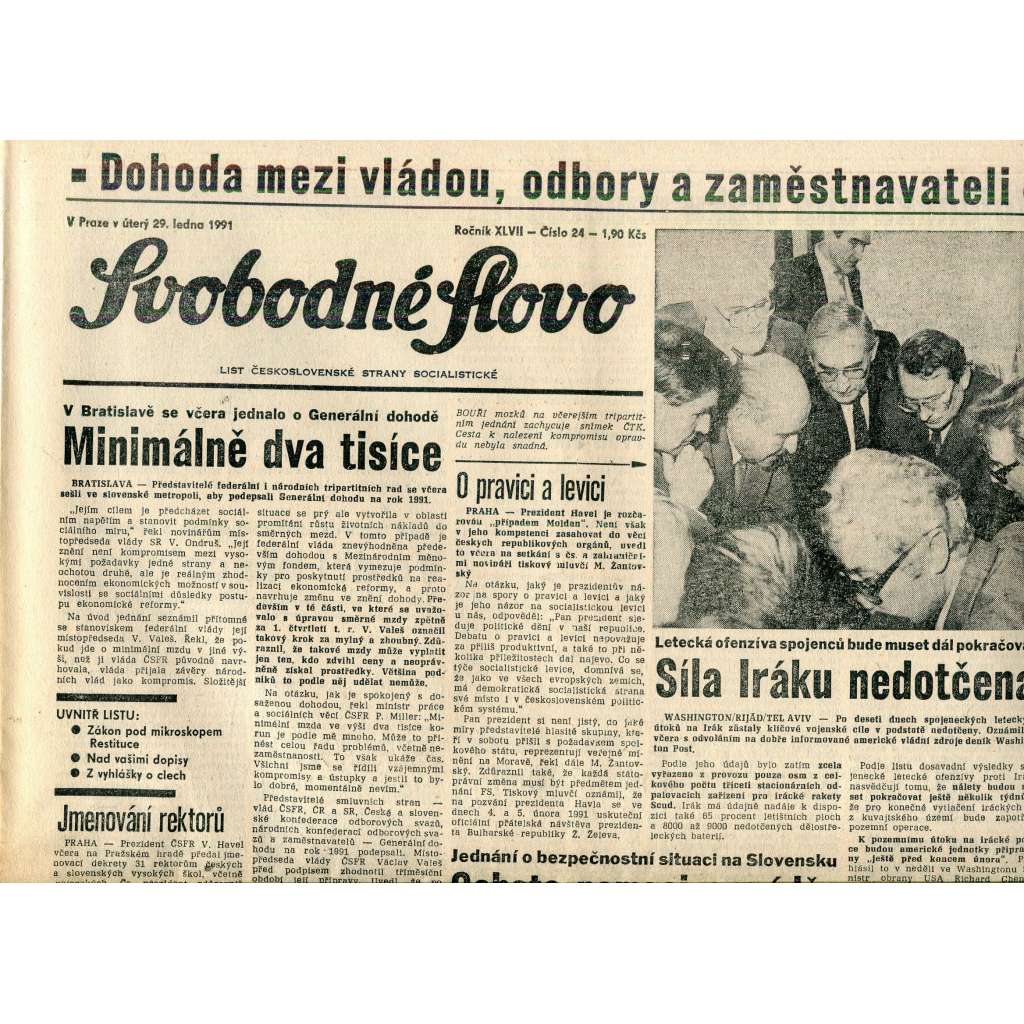 Svobodné slovo (29.1.1991) - staré noviny Svobodné slovo (29.1.1991) - staré noviny