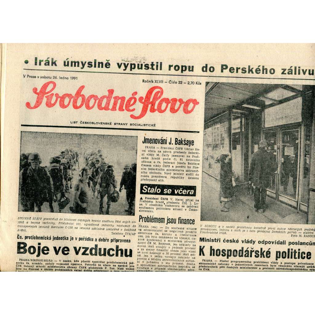 Svobodné slovo (26.1.1991) - staré noviny Svobodné slovo (26.1.1991) - staré noviny