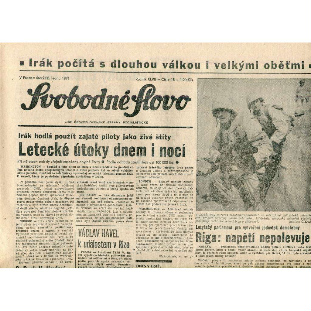 Svobodné slovo (22.1.1991) - staré noviny Svobodné slovo (22.1.1991) - staré noviny
