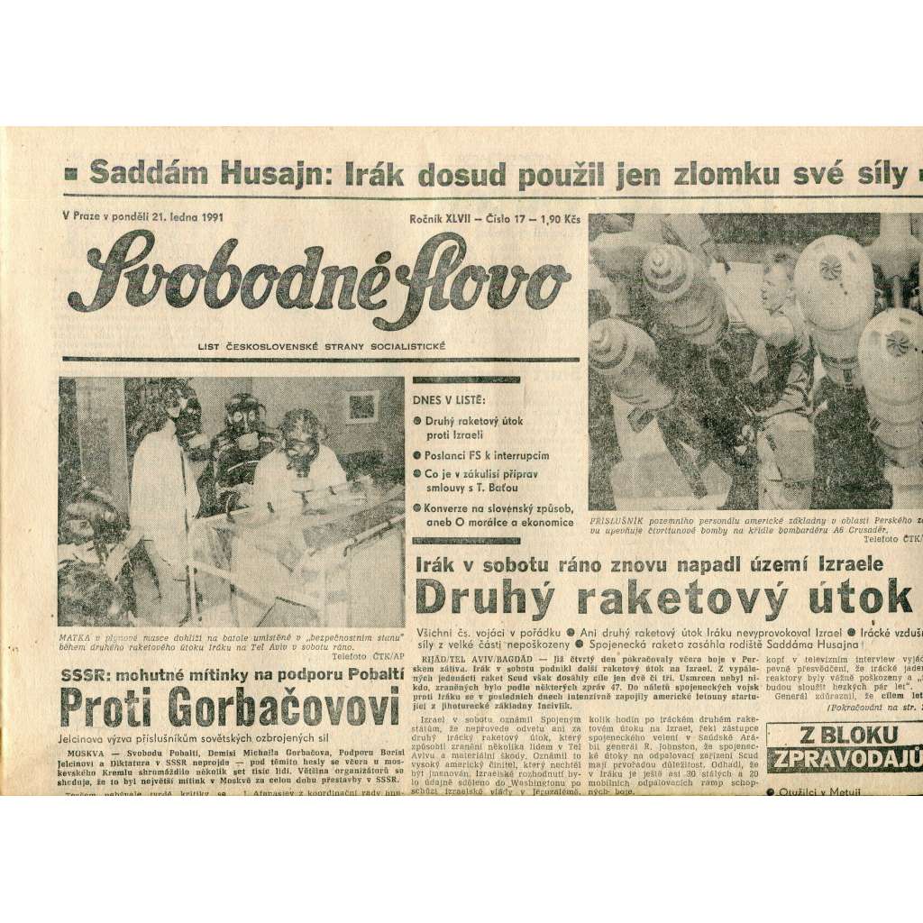 Svobodné slovo (21.1.1991) - staré noviny Svobodné slovo (21.1.1991) - staré noviny