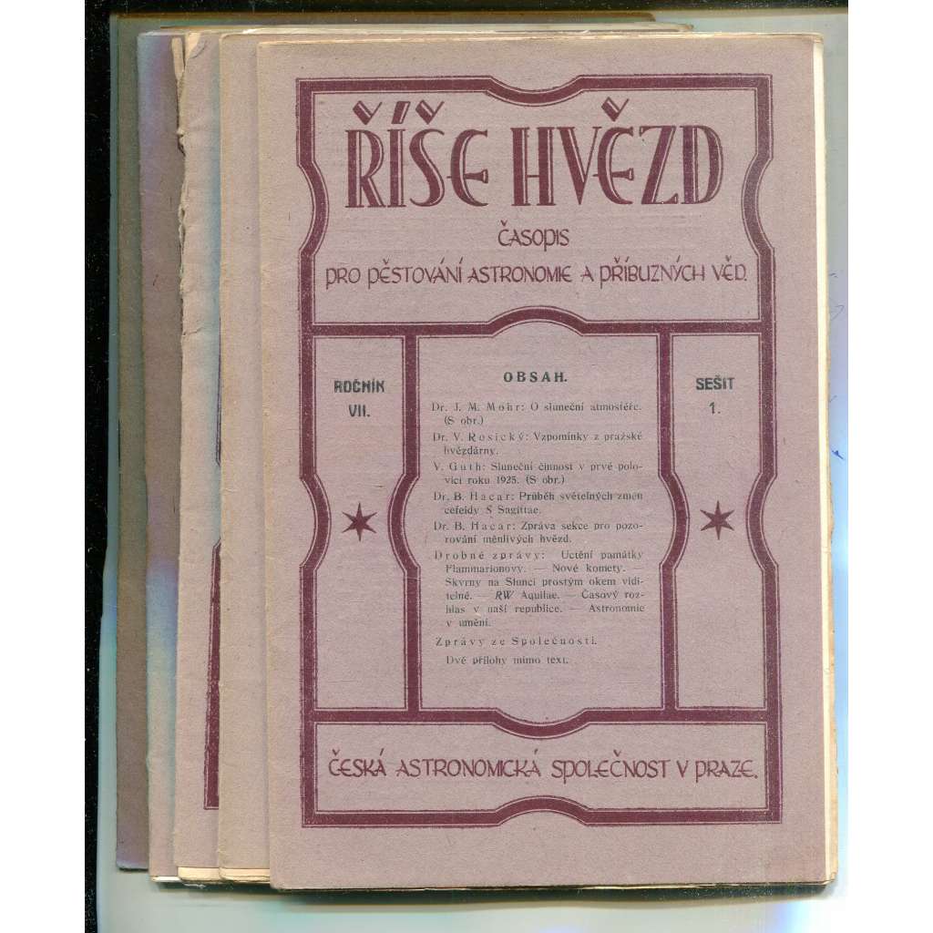 Říše hvězd, ročník VII., čísla 1-6/1926 (hvězdy, hvězdářství, astronomie) - časopis