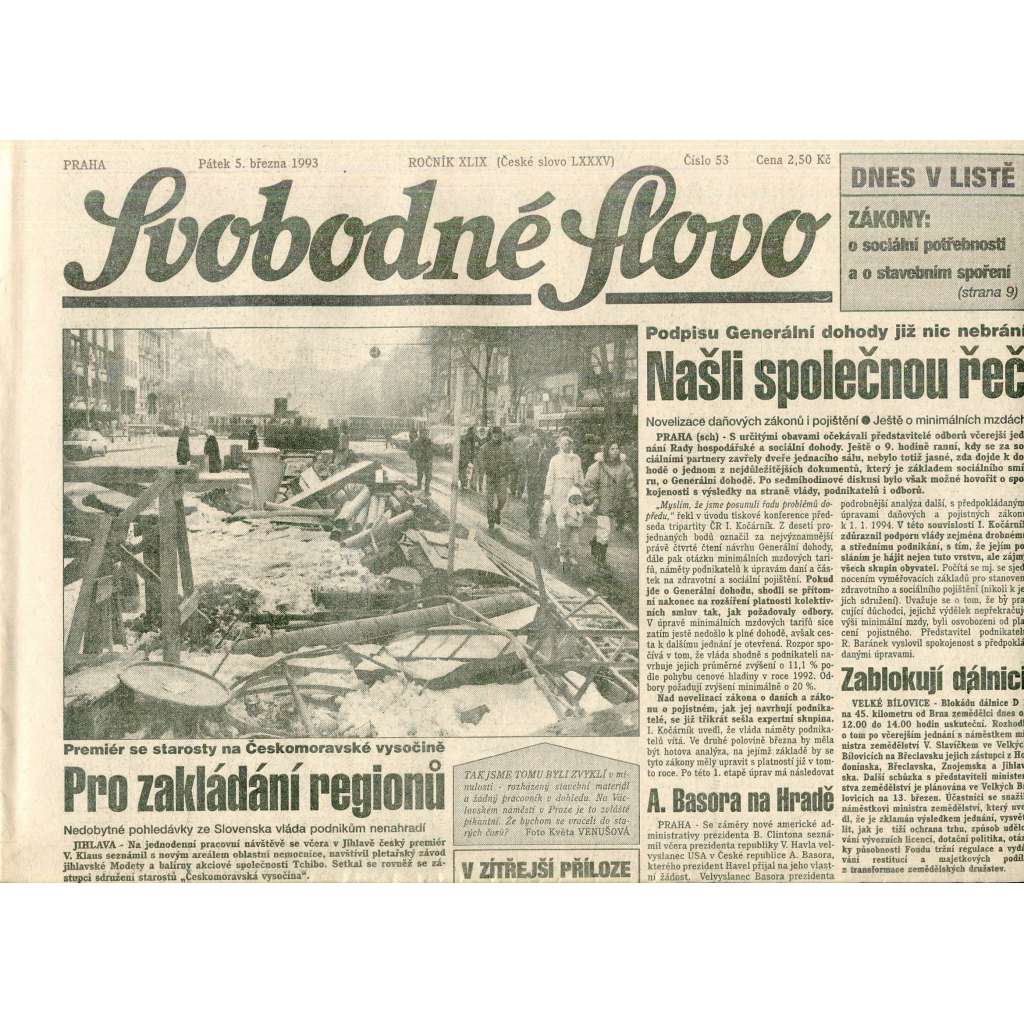 Svobodné slovo (5.3.1993) - staré noviny Svobodné slovo (5.3.1993) - staré noviny