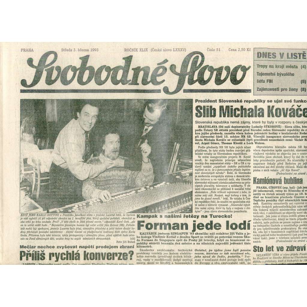 Svobodné slovo (3.3.1993) - staré noviny Svobodné slovo (3.3.1993) - staré noviny