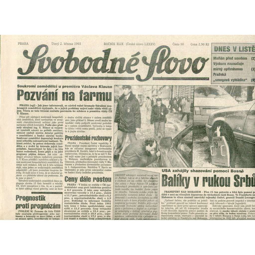Svobodné slovo (2.3.1993) - staré noviny Svobodné slovo (2.3.1993) - staré noviny