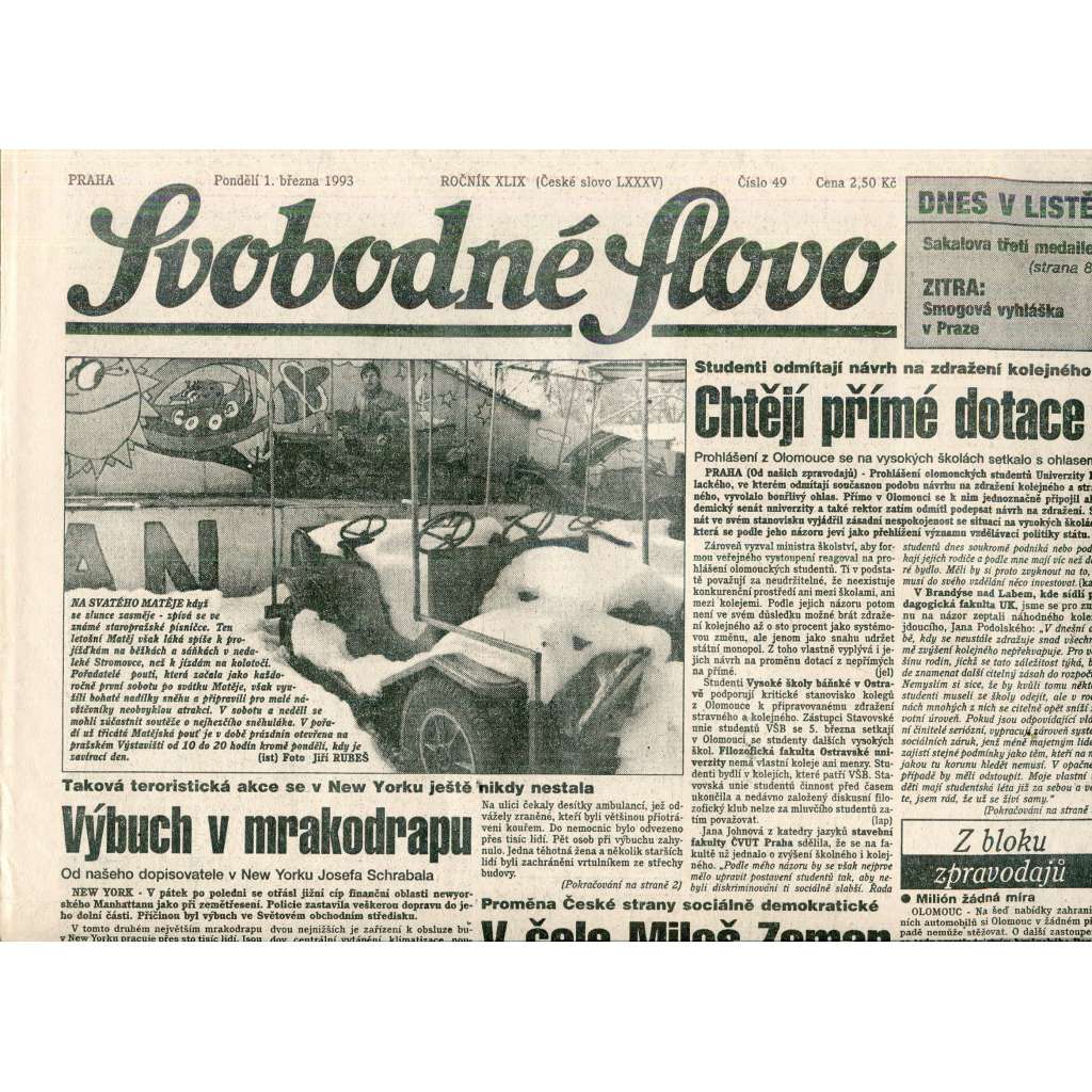 Svobodné slovo (1.3.1993) - staré noviny Svobodné slovo (1.3.1993) - staré noviny