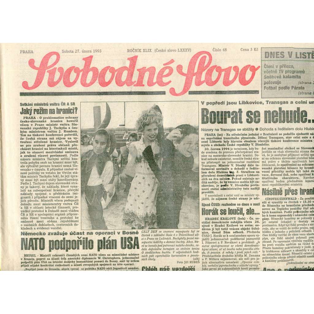 Svobodné slovo (27.2.1993) - staré noviny Svobodné slovo (27.2.1993) - staré noviny
