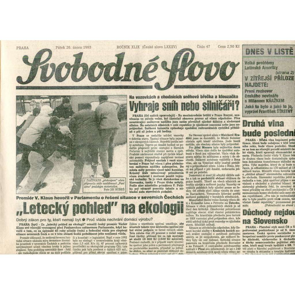 Svobodné slovo (26.2.1993) - staré noviny Svobodné slovo (26.2.1993) - staré noviny