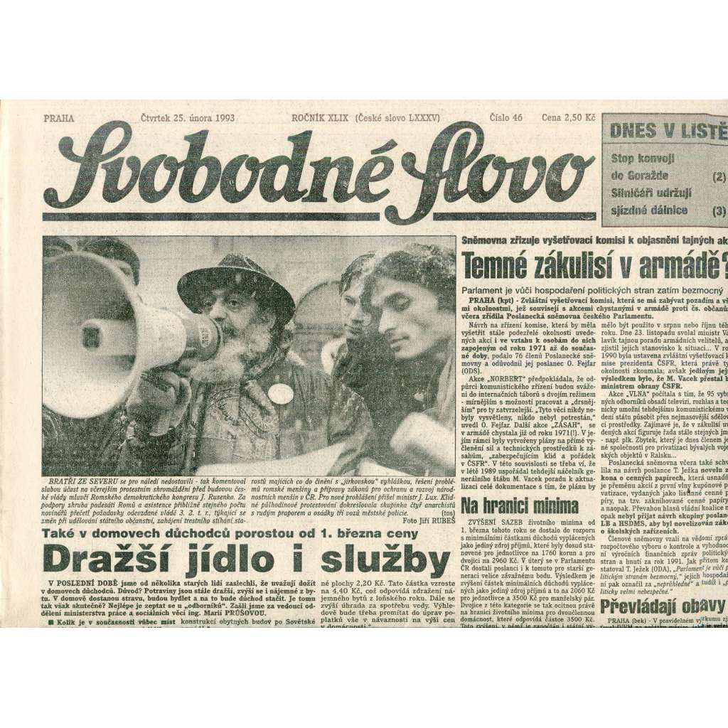 Svobodné slovo (25.2.1993) - staré noviny Svobodné slovo (25.2.1993) - staré noviny