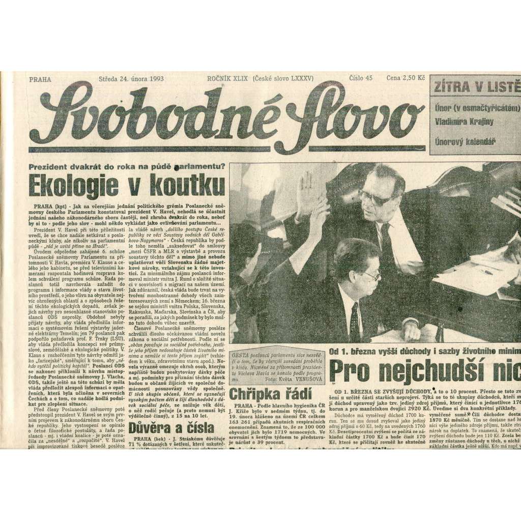 Svobodné slovo (24.2.1993) - staré noviny Svobodné slovo (24.2.1993) - staré noviny