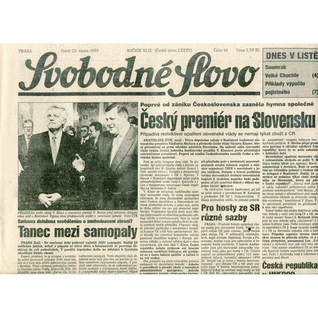 Svobodné slovo (23.2.1993) - staré noviny Svobodné slovo (23.2.1993) - staré noviny