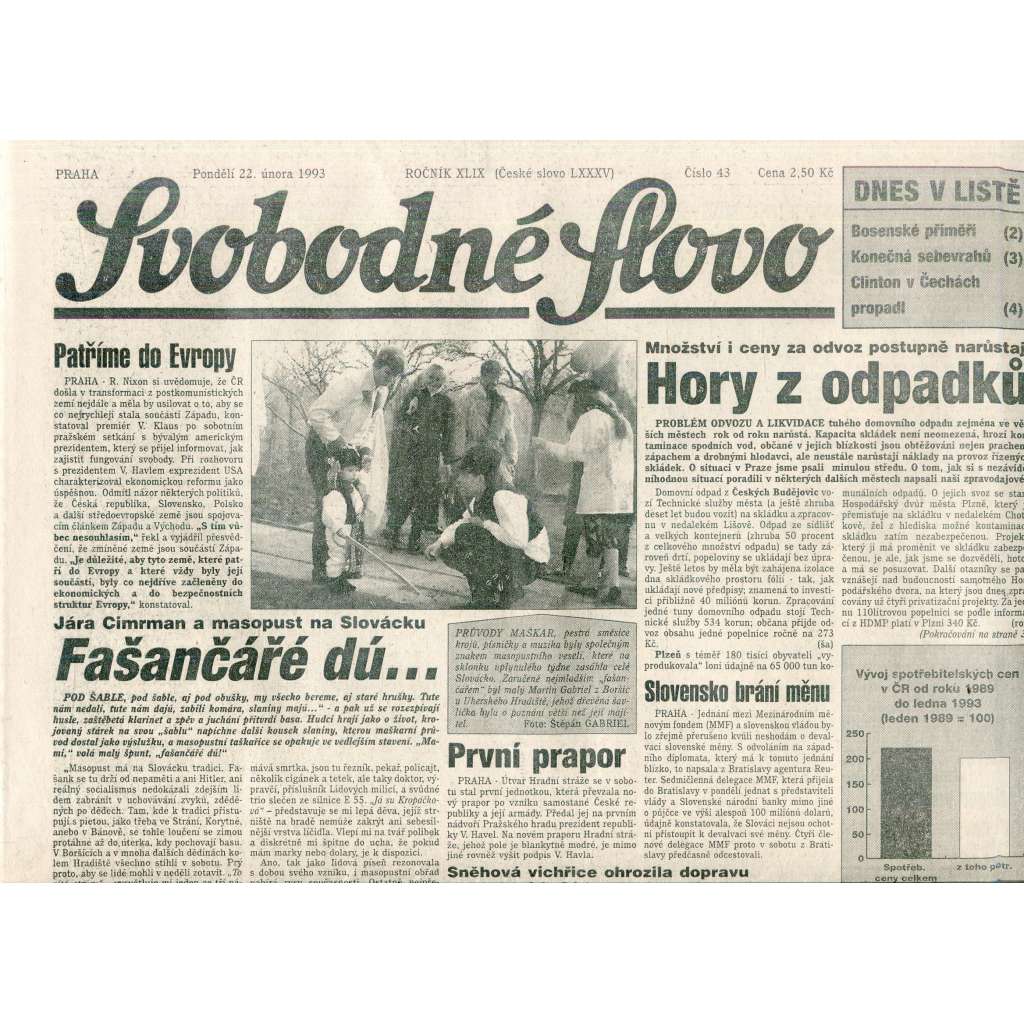 Svobodné slovo (22.2.1993) - staré noviny