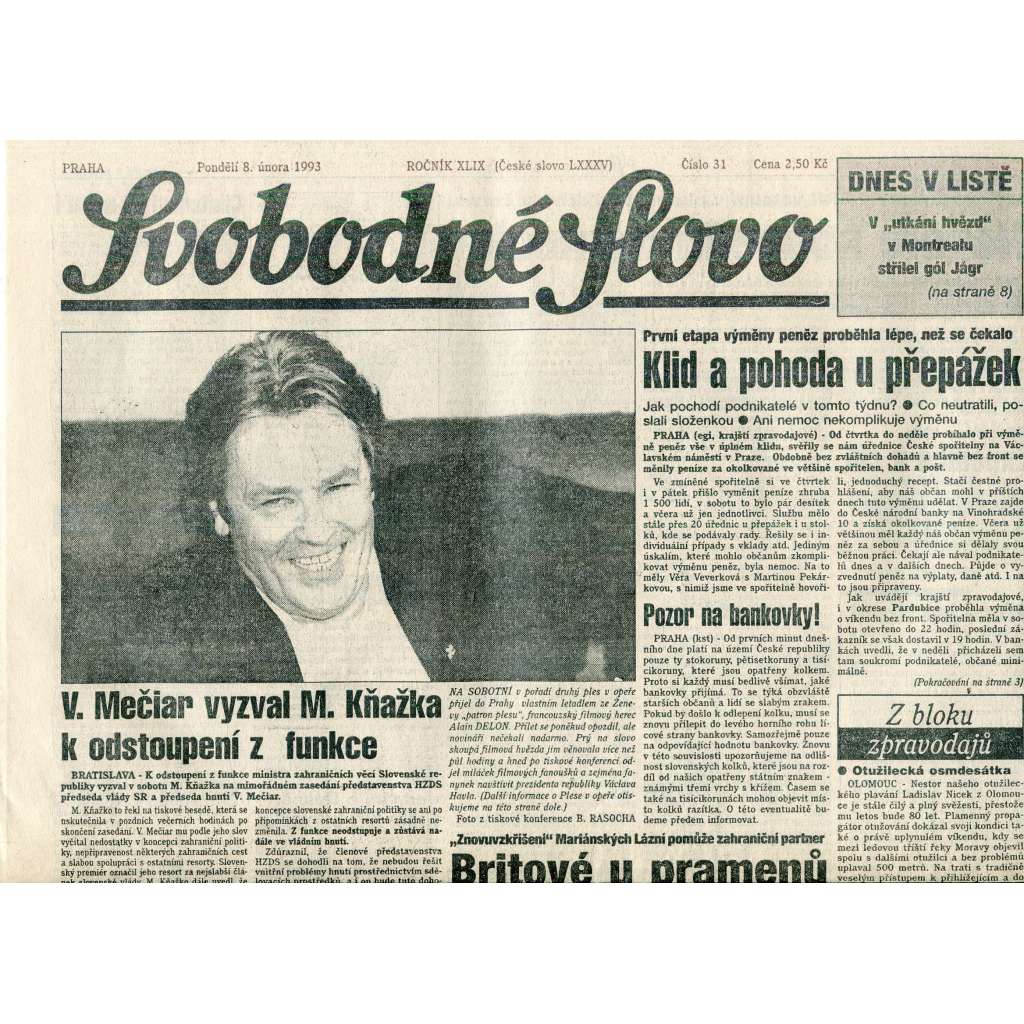Svobodné slovo (8.2.1993) - staré noviny