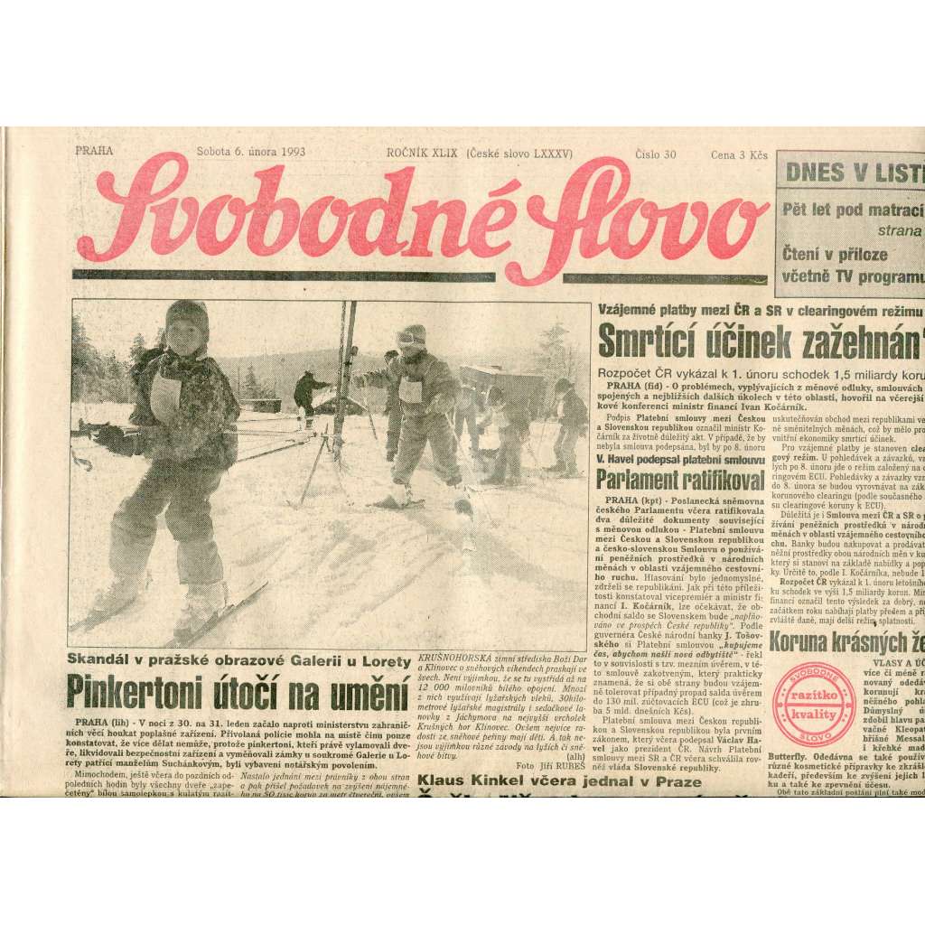 Svobodné slovo (6.2.1993) - staré noviny
