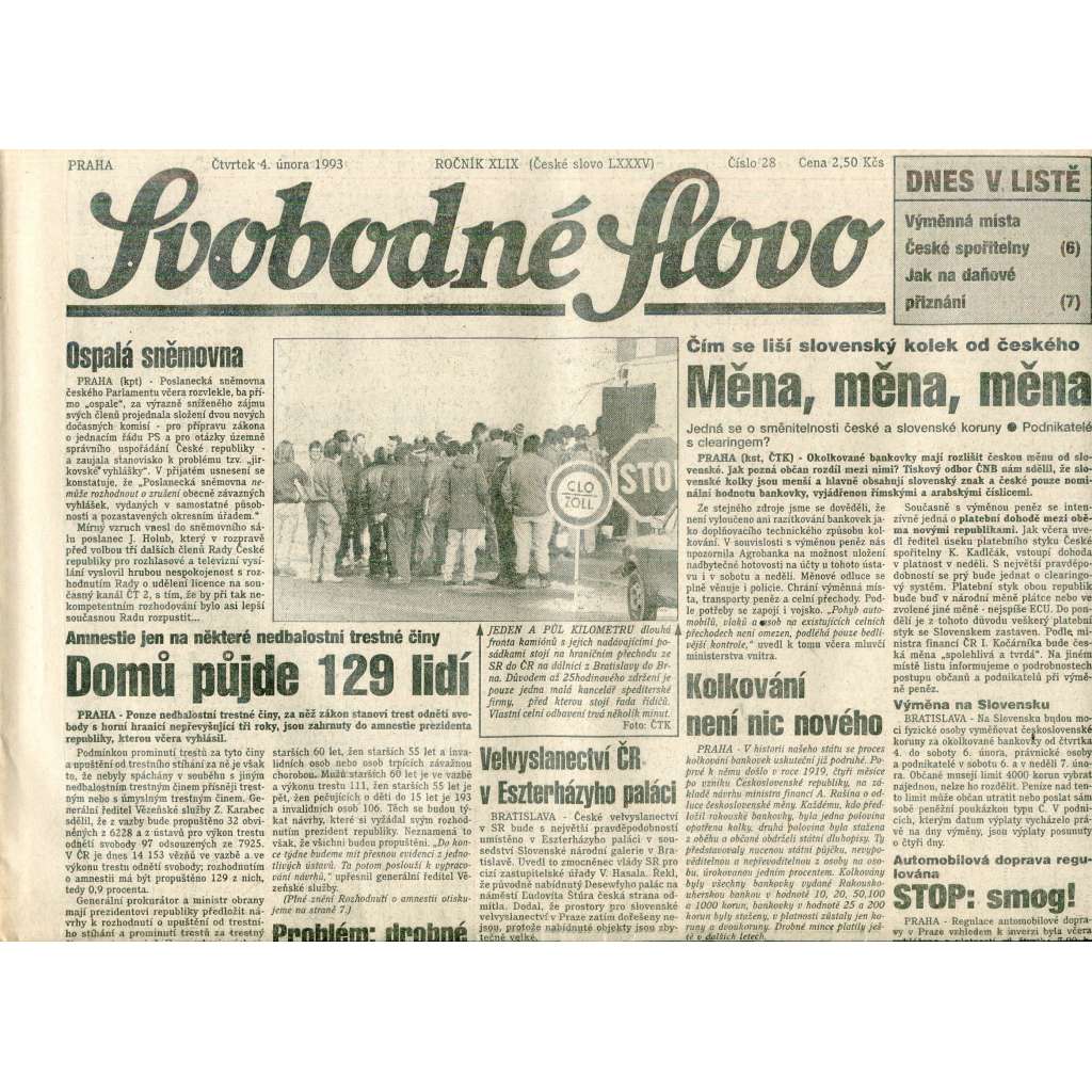 Svobodné slovo (4.2.1993) - staré noviny