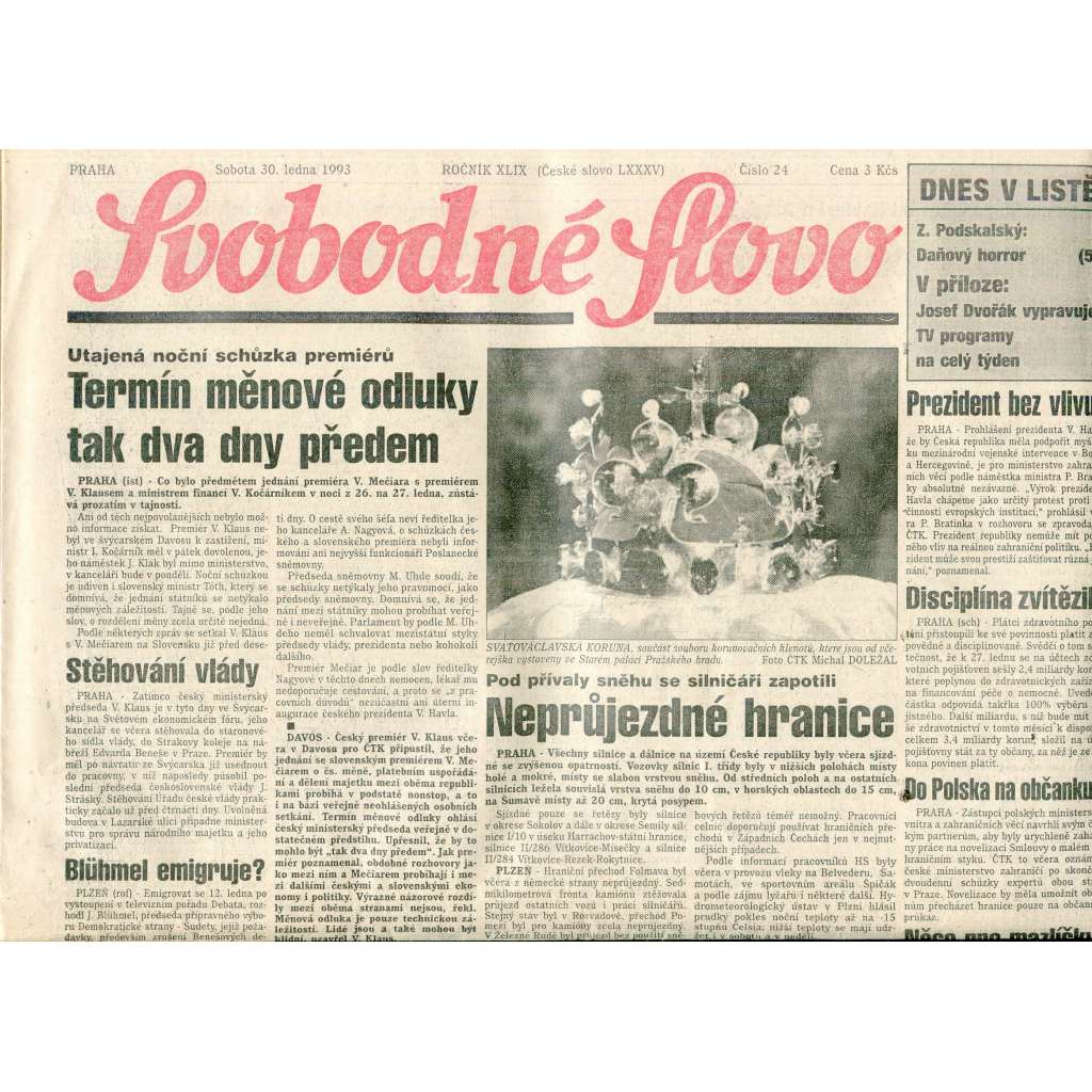 Svobodné slovo (30.1.1993) - staré noviny