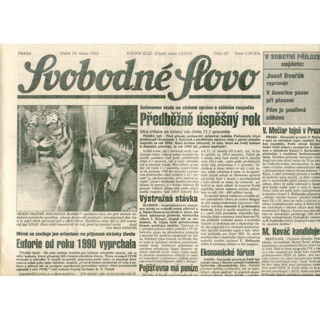 Svobodné slovo (29.1.1993) - staré noviny