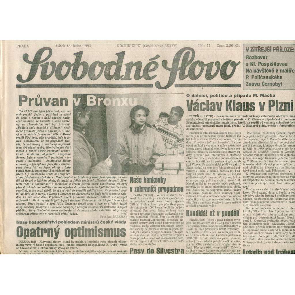 Svobodné slovo (15.1.1993) - staré noviny