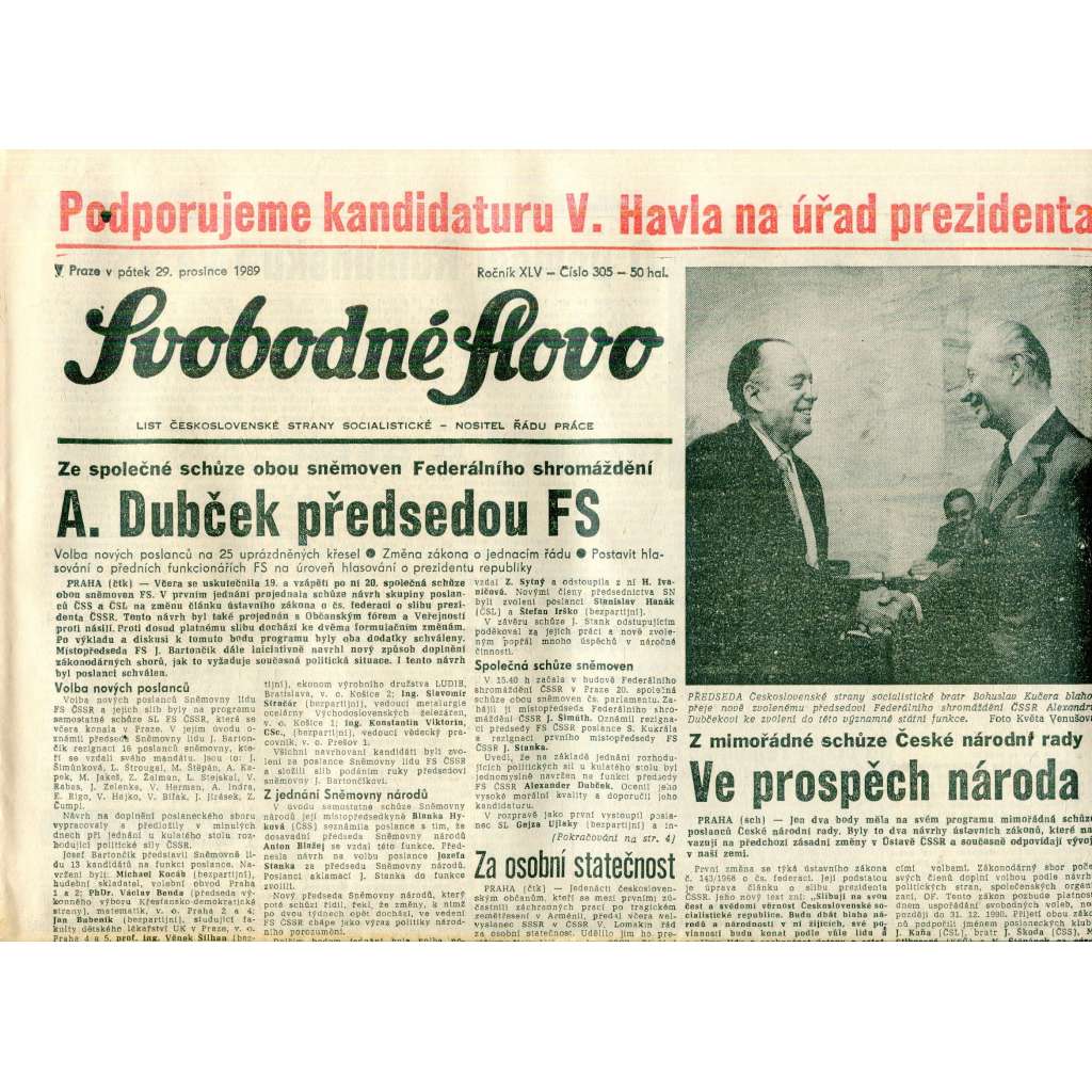 Svobodné slovo (29.12.1989) - staré noviny