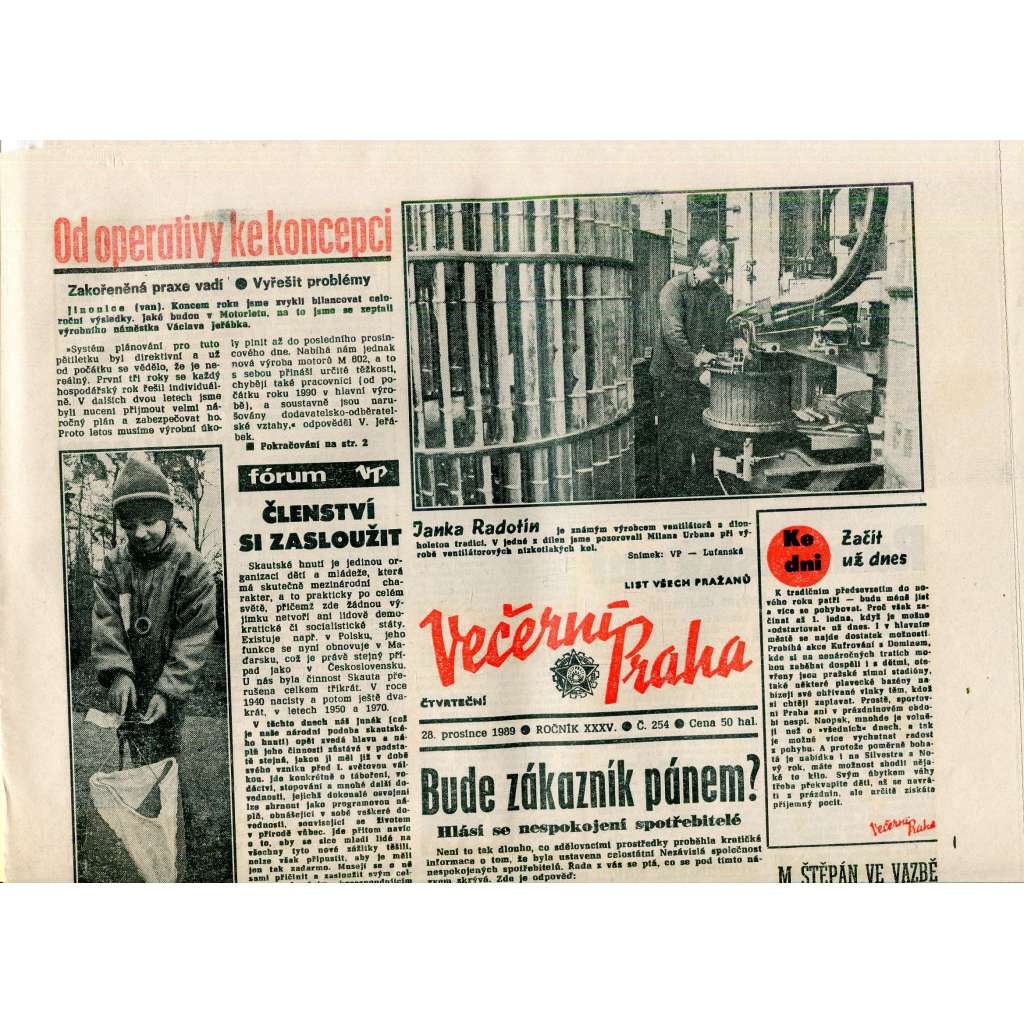Večerní Praha (28.12.1989) - staré noviny
