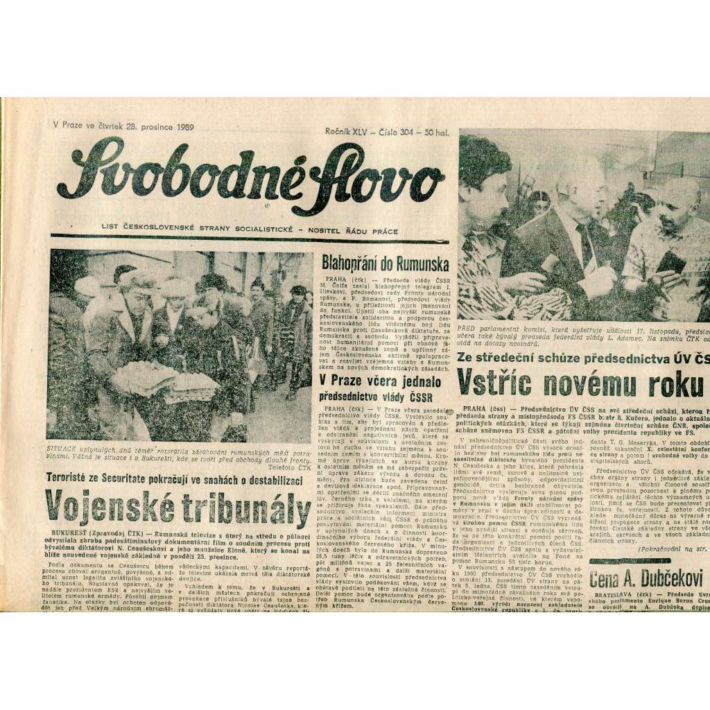 Svobodné slovo (28.12.1989) - staré noviny