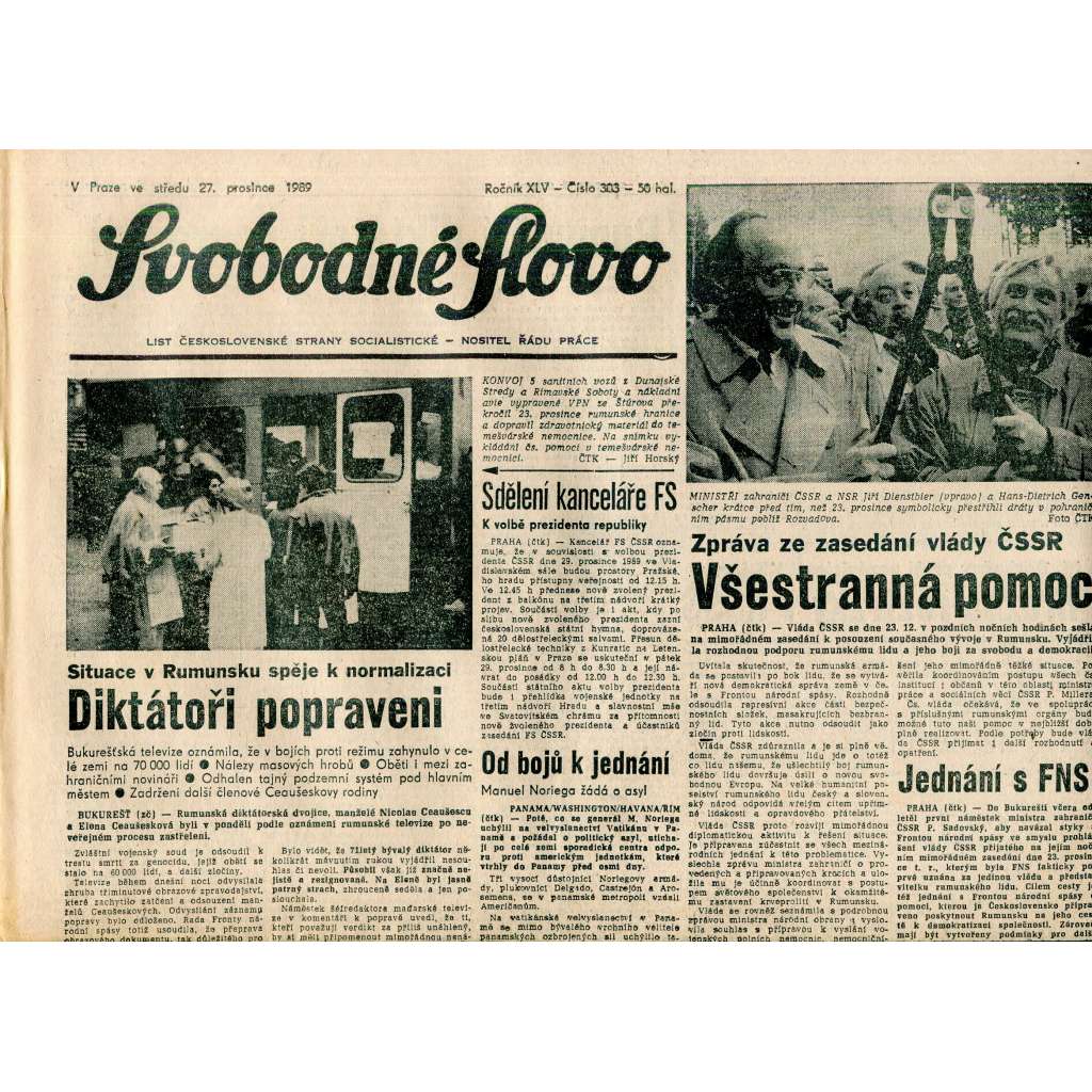 Svobodné slovo (27.12.1989) - staré noviny