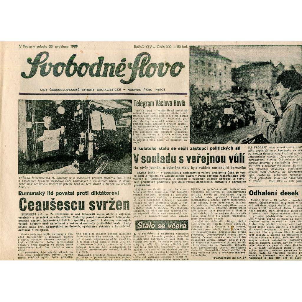 Svobodné slovo (23.12.1989) - staré noviny