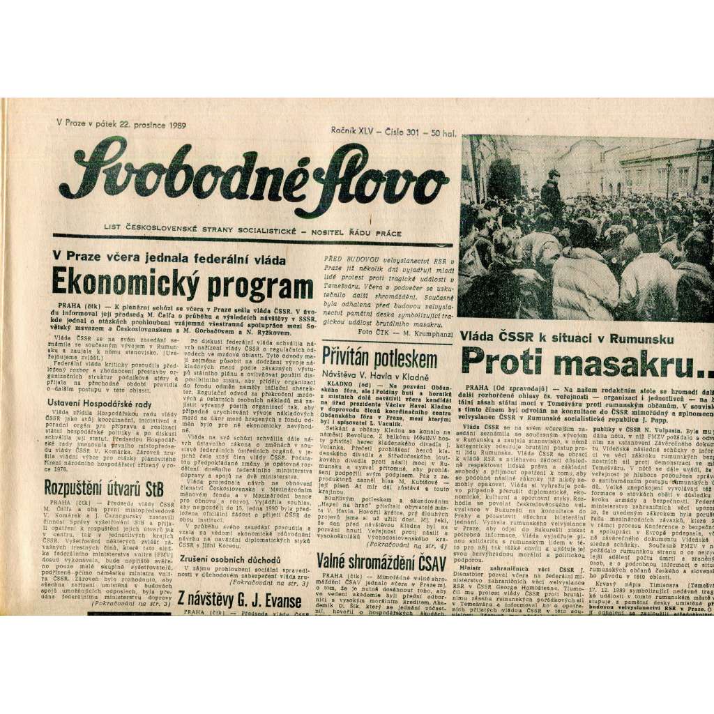 Svobodné slovo (22.12.1989) - staré noviny