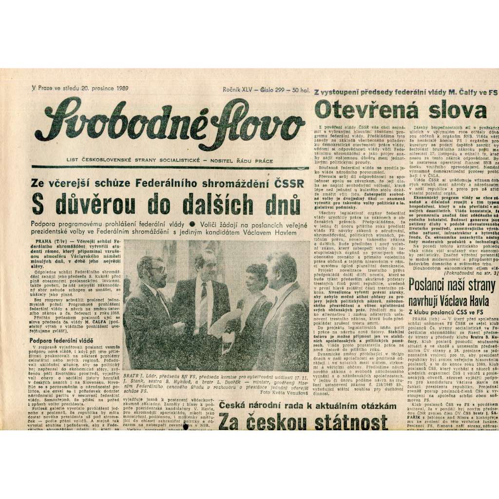 Svobodné slovo (20.12.1989) - staré noviny