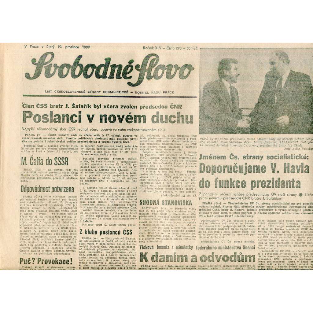 Svobodné slovo (19.12.1989) - staré noviny