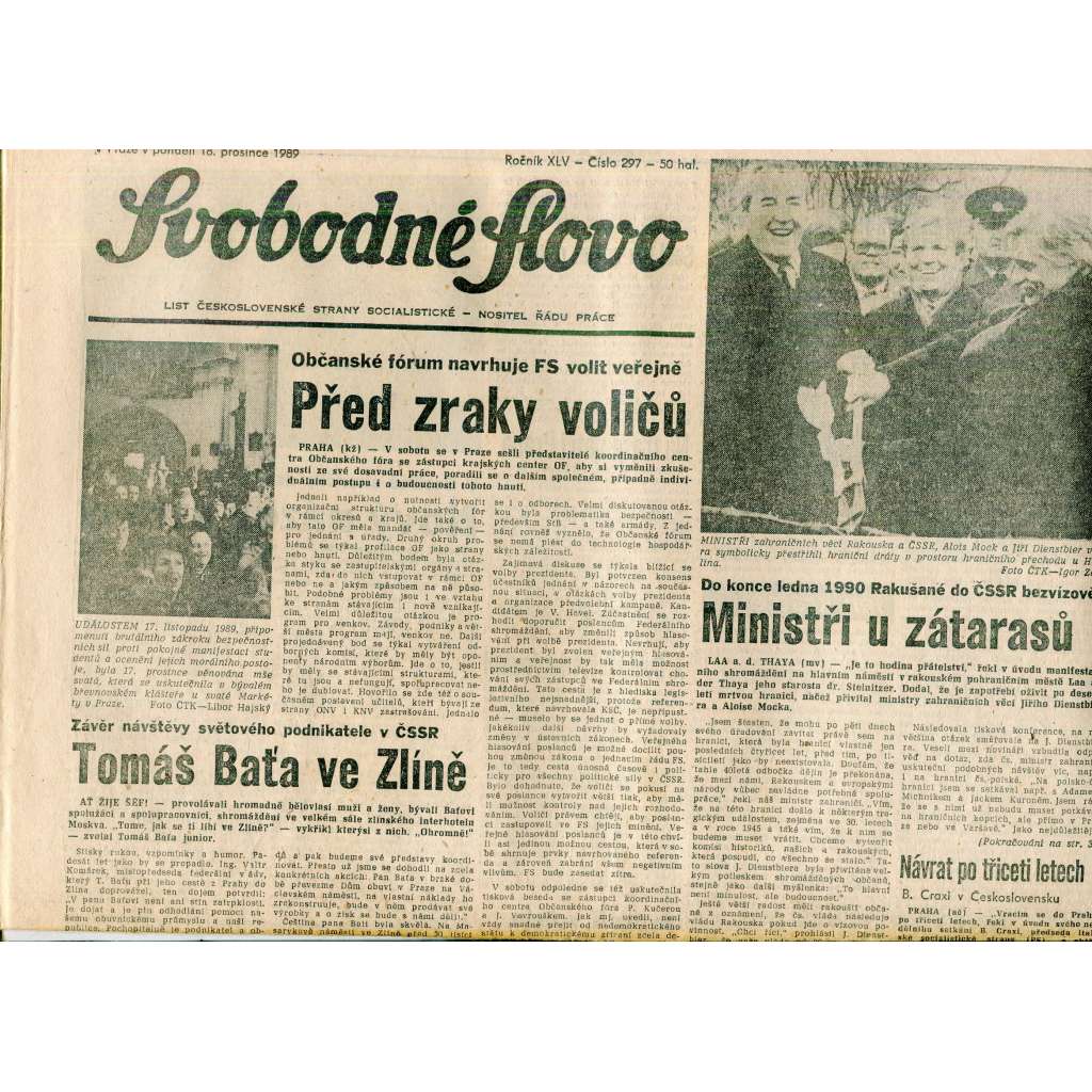 Svobodné slovo (18.12.1989) - staré noviny