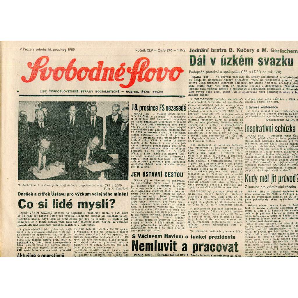 Svobodné slovo (16.12.1989) - staré noviny