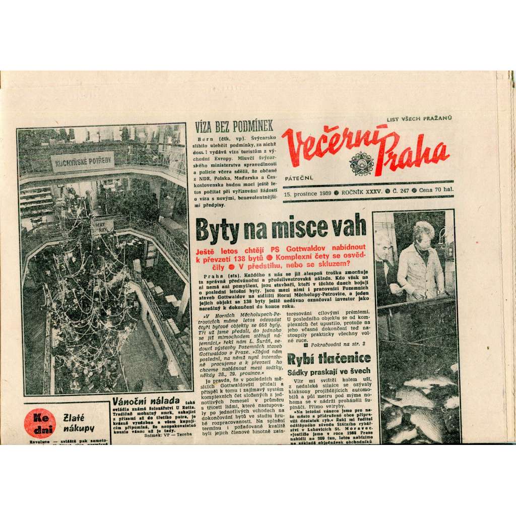 Večerní Praha (15.12.1989) - staré noviny