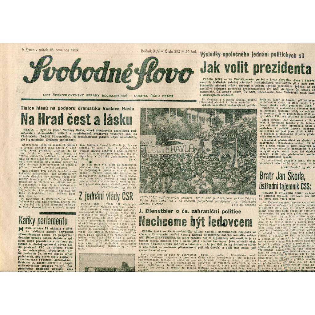 Svobodné slovo (15.12.1989) - staré noviny