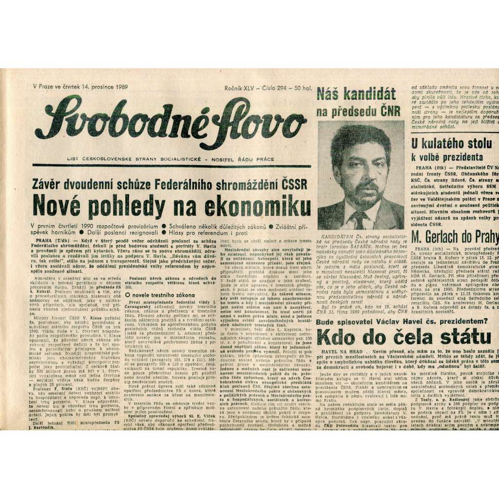 Svobodné slovo (14.12.1989) - staré noviny