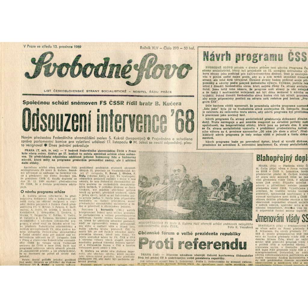 Svobodné slovo (13.12.1989) - staré noviny